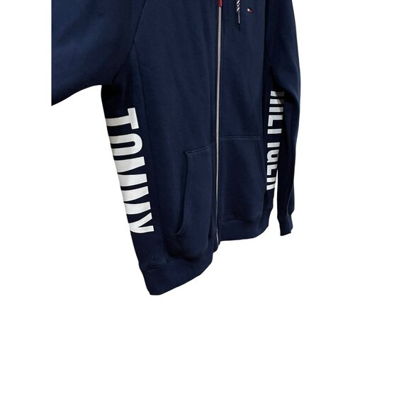 Tommy Hilfiger Denim Navy Blue Full-Zip Hoodie With Logo Print On Sleeves L/G Me - Picture 4 of 7